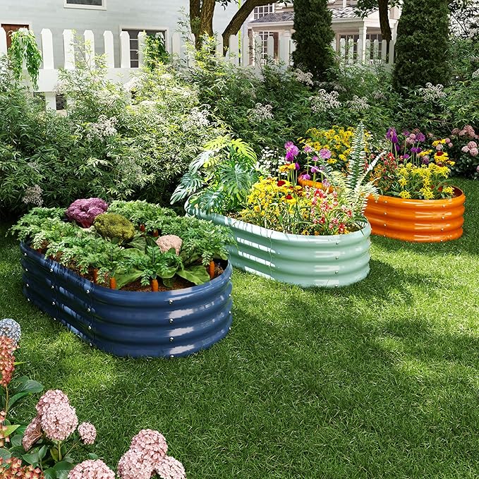 Galvanized Metal Planter Raised Garden Bed Kit for Gardening Outdoor，8x2x1ft Planter Grow Garden Box Raised Flower Bed，Long Vegetable Clearance Herb Raised Garden Beds for Gardening