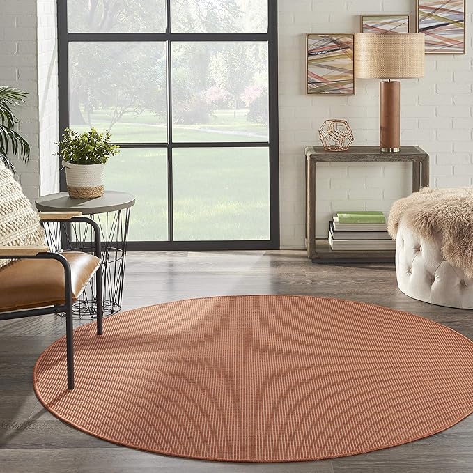 Nourison Positano Indoor/Outdoor Terracotta 6' x Round Area Rug, Easy Cleaning, Non Shedding, Bed Room, Living Room, Dining Room, Backyard, Deck, Patio (6 Round)