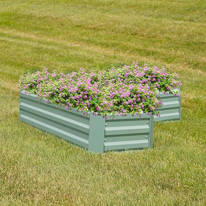 Sunnydaze Galvanized Raised Garden Bed - Metal Raised Bed for Gardening - Outdoor Planter Box for Flowers, Plants, and Vegetables - Green - 12" L-Shaped