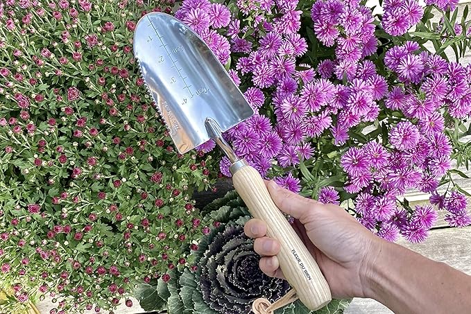 6 Piece Stainless Steel Heavy Duty Garden Tools Set, with Ash Wood Handle and Non-Slip Rubber Grip Pruner, Premium Canvas and Leather Storage Tote Bag, Outdoor Hand Tools, Garden Gift