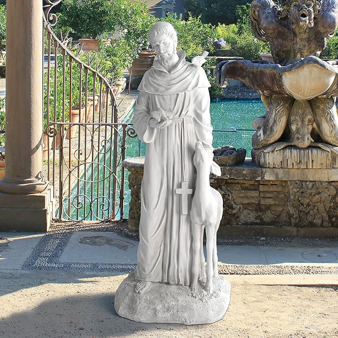 Design Toscano Francis of Assisi, Patron of Animals Religious Garden Decor Statue, 37 inches Tall, Cast Stone Resin, Antique Stone Finish