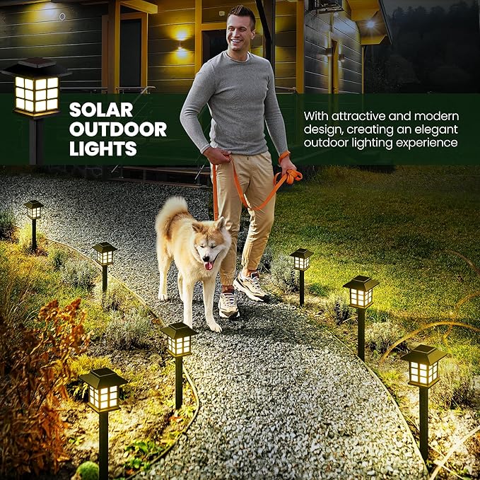 GIGALUMI Solar Outdoor Lights，8 Pack LED Solar Lights Outdoor Waterproof, Solar Walkway Lights Maintain 10 Hours of Lighting for Your Garden, Landscape, Path, Yard, Patio, Driveway