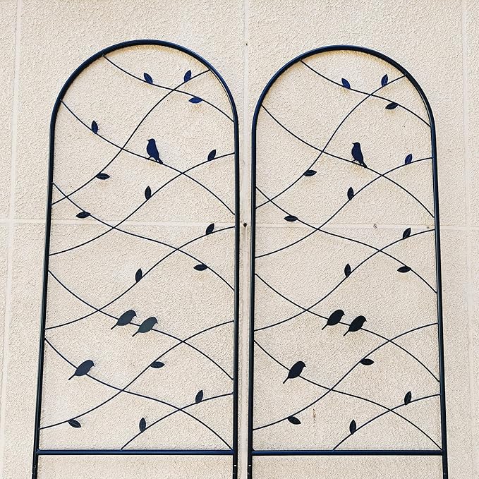 Metal Garden Trellis Rustproof Trellis for Climbing Plants Outdoor Flower Support Bird Deco (Black-4 Pack, 86.7"x19.7")
