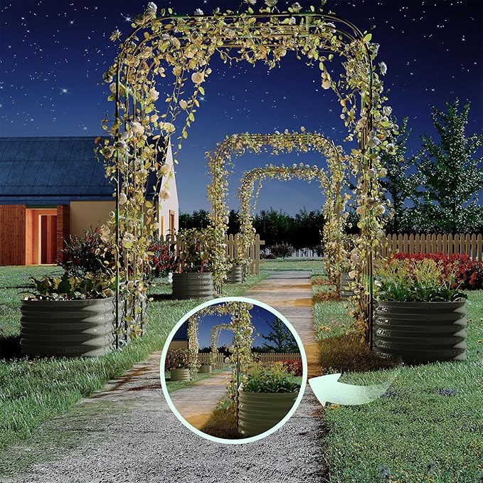 Galvanized Raised Garden Bed with 96" Tall Vertical Arch Trellis – Expandable Rust-Resistant Planter Box for Outdoor Plants, Flowers, Herbs & Vines – Includes Plant Clips, Drainage Netting,Beige