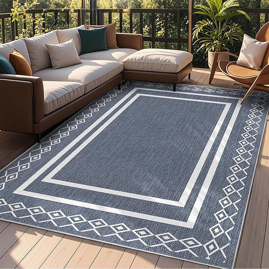 Outdoor Patio Rug, Outside Rectangular Carpet, Moroccan Geometric Rugs, Washable Large Indoor Outdoor Rug Mats for RV, Picnic, Backyard, Deck, Balcony, Porch, Beach 5'x8'