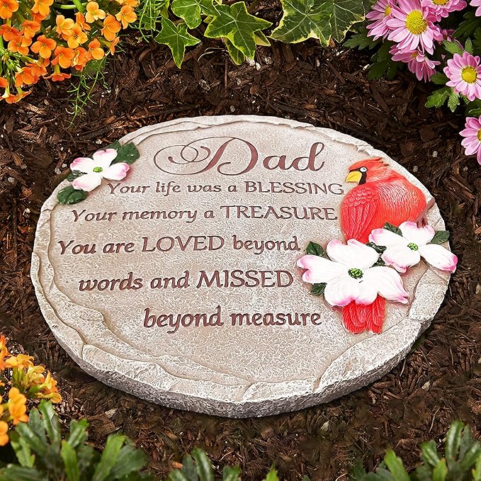 INSPIAMZUE Dad Memorial Stone - Cardinal Memorial Garden Stone Sympathy Gift for Loss in Loving Memory of Dad in Heaven - Remembrance of Father Bereavement Keepsake Gift TNS1