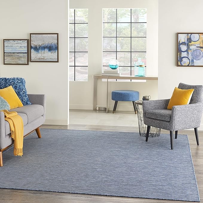 Nourison Positano Indoor-Outdoor Navy Blue 4' x 6' Area Rug, Easy Cleaning, Non Shedding, Bed Room, Living Room, Dining Room, Backyard, Deck, Patio (4x6)