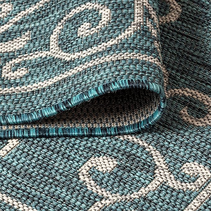 JONATHAN Y SMB106F-8SQ Charleston Vintage Filigree Textured Weave Teal/Gray 8' Square Indoor/Outdoor Area Rug, Pet Friendly, Non-Shedding, Stain Resistant, Easy-Cleaning for Backyard, Patio, Porch