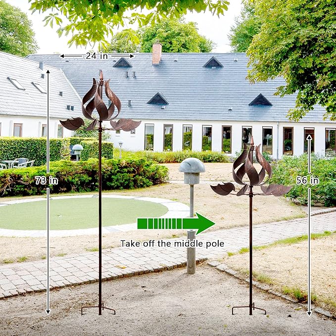 Tulip Wind Spinners Yard Garden - Large Copper Wind Sculptures & Spinners Outdoor Metal, Kinetic Yard Art Windmill Decor for Patio, Lawn (W24 x H73)