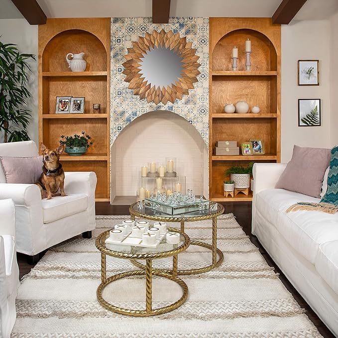 8" Ceramic Planter Stand, Ivory/Beige Chevron with Wooden Base, Indoor/Outdoor Planter with Stand for Your Succulents and Small Plants