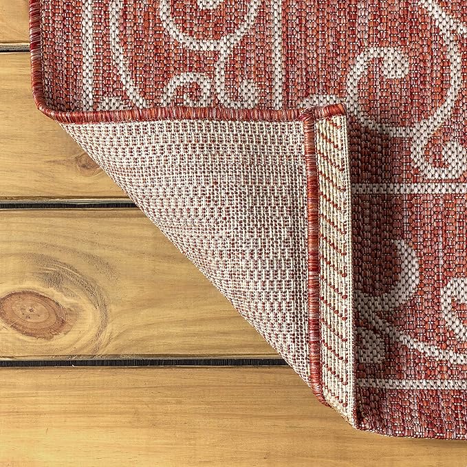 JONATHAN Y SMB106B-9R Charleston Vintage Filigree Textured Weave Red/Beige 9' Round Indoor/Outdoor Area Rug, Pet Friendly, Non-Shedding, Stain Resistant, Easy-Cleaning for Backyard, Patio, Porch