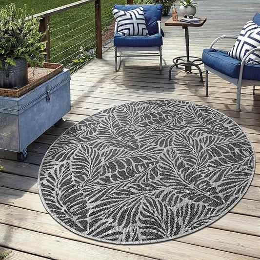 Keen Home Design Terrace Outdoor Round Rug - 8ft Round Washable Indoor/Outdoor Rug for Patio, Kitchen, Balcony, Beach, Garden, Deck and Porch, Size: 7'7" Round