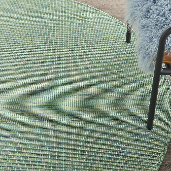 Nourison Positano Indoor/Outdoor Blue/Green 6' x Round Area Rug, Easy Cleaning, Non Shedding, Bed Room, Living Room, Dining Room, Backyard, Deck, Patio (6 Round)