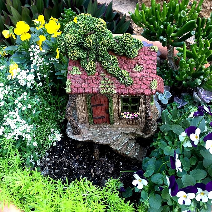 Fairy Garden House – Fairy House for Outside – 9” High with Door That Opens – Sturdy Fairy Garden Building – Lovely Miniature Garden Accessories Supplies