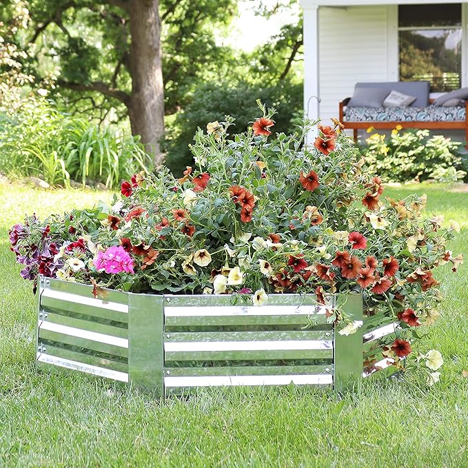 Sunnydaze 11.75" H Raised Metal Garden Bed - Galvanized Raised Garden Bed Outdoor for Vegetables and Flowers - Silver - Hexagon