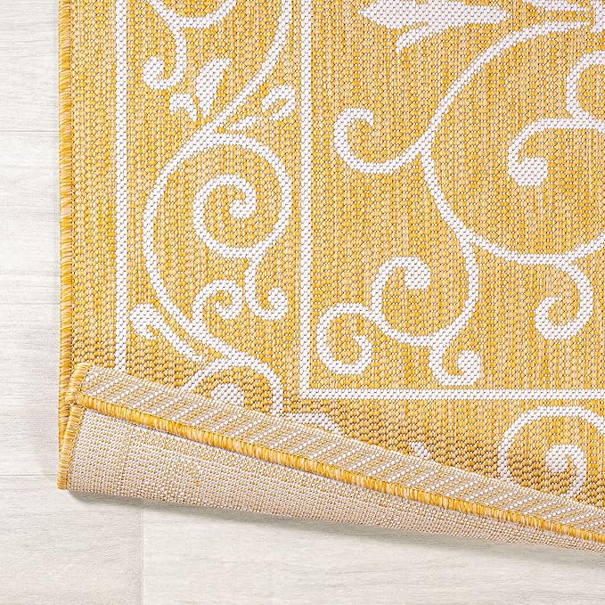 JONATHAN Y SMB106L-3 Charleston Vintage Filigree Textured Weave Indoor Outdoor Area Rug, Classic Traditional Easy-Cleaning,Bedroom,Kitchen,Backyard,Patio,Non Shedding, 3 X 5, Yellow/Cream