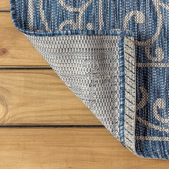 JONATHAN Y SMB106D-4R Charleston Vintage Filigree Textured Weave Navy/Gray 4' Round Indoor/Outdoor Area Rug, Pet Friendly, Non-Shedding, Stain Resistant, Easy-Cleaning for Backyard, Patio, Porch