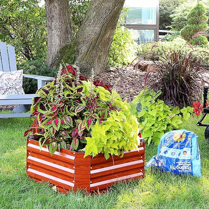 Sunnydaze 11.75" H Raised Metal Garden Bed - Galvanized Raised Garden Bed Outdoor for Vegetables and Flowers - Woodgrain - Square