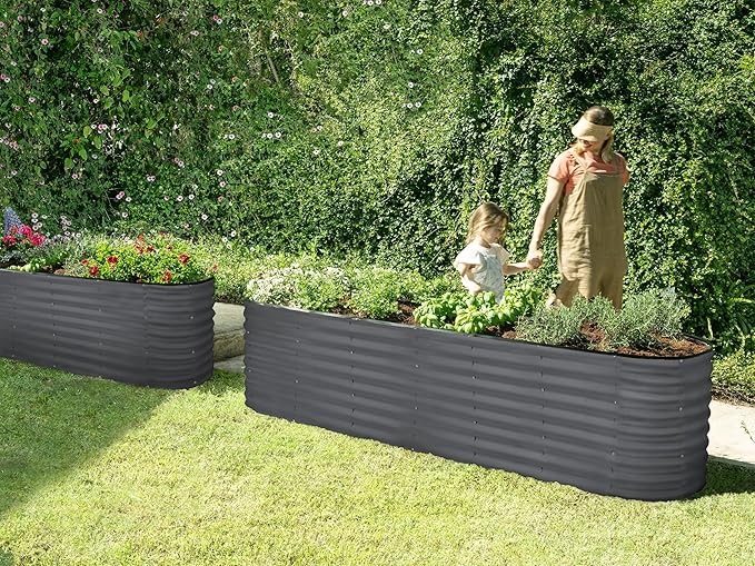 Galvanized Raised Garden Beds Outdoor // 8×2×2 ft Planter Raised Beds for Gardening, Vegetables, Flowers (Gray) // Large Metal Garden Box // Patented Tool-Free Design