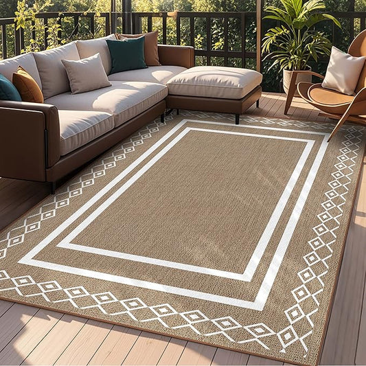 Outdoor Patio Rug, Outside Rectangular Carpet, Moroccan Geometric Rugs, Washable Large Indoor Outdoor Rug 6x9 Mats for RV, Picnic, Backyard, Deck, Balcony, Porch, Beach