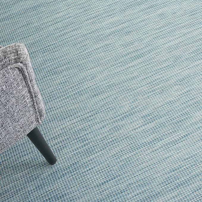 Nourison Positano Indoor-Outdoor Aqua 4' x 6' Area Rug, Easy Cleaning, Non Shedding, Bed Room, Living Room, Dining Room, Backyard, Deck, Patio (4x6)